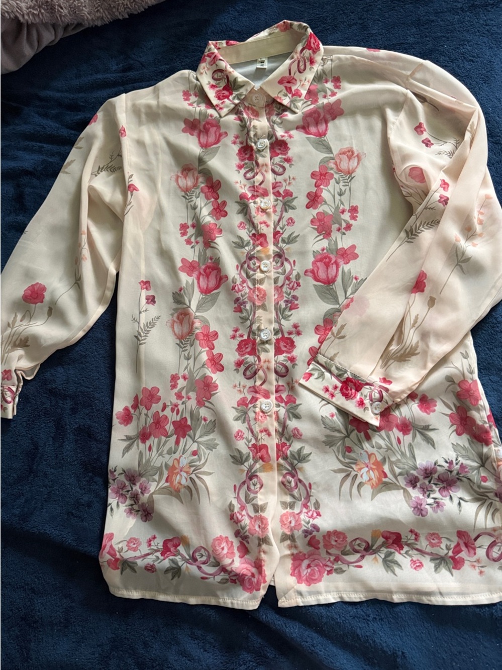 Floral Button-Up Blouse in Pink & Cream